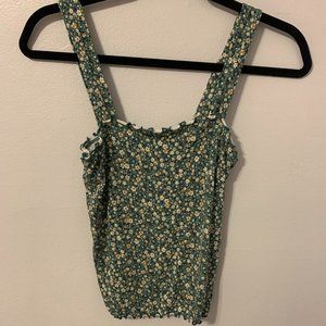 Green Floral Ruffle Tank Top Cropped